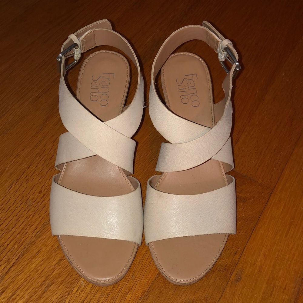 Franco Sarto strappy tan wedges